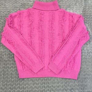 New Look Pink Turtle Neck Cardigan with fringe.  Size Large.